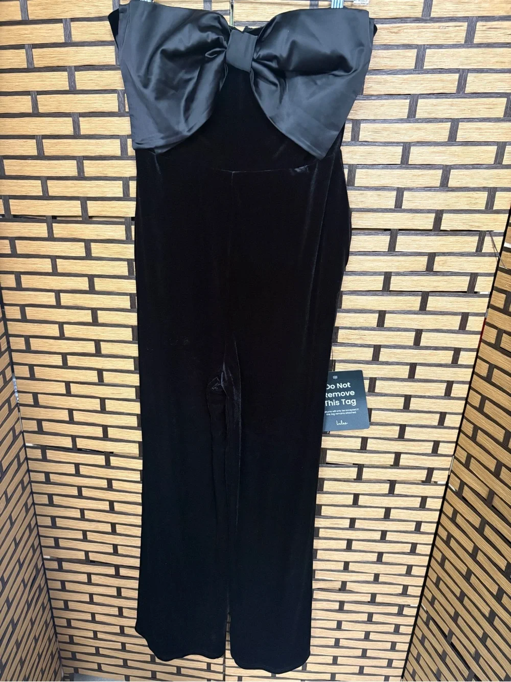 Lulus black bow velvet jumpsuit size large